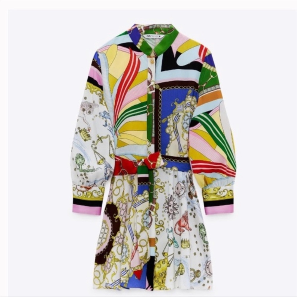 Zara multicolor printed dress zodiac astrology shirt blogger favorite new small